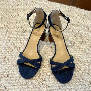 NWOT Talbots Navy Denim Crisscross Ankle-Strap Sandals ( Size 7.5 M)